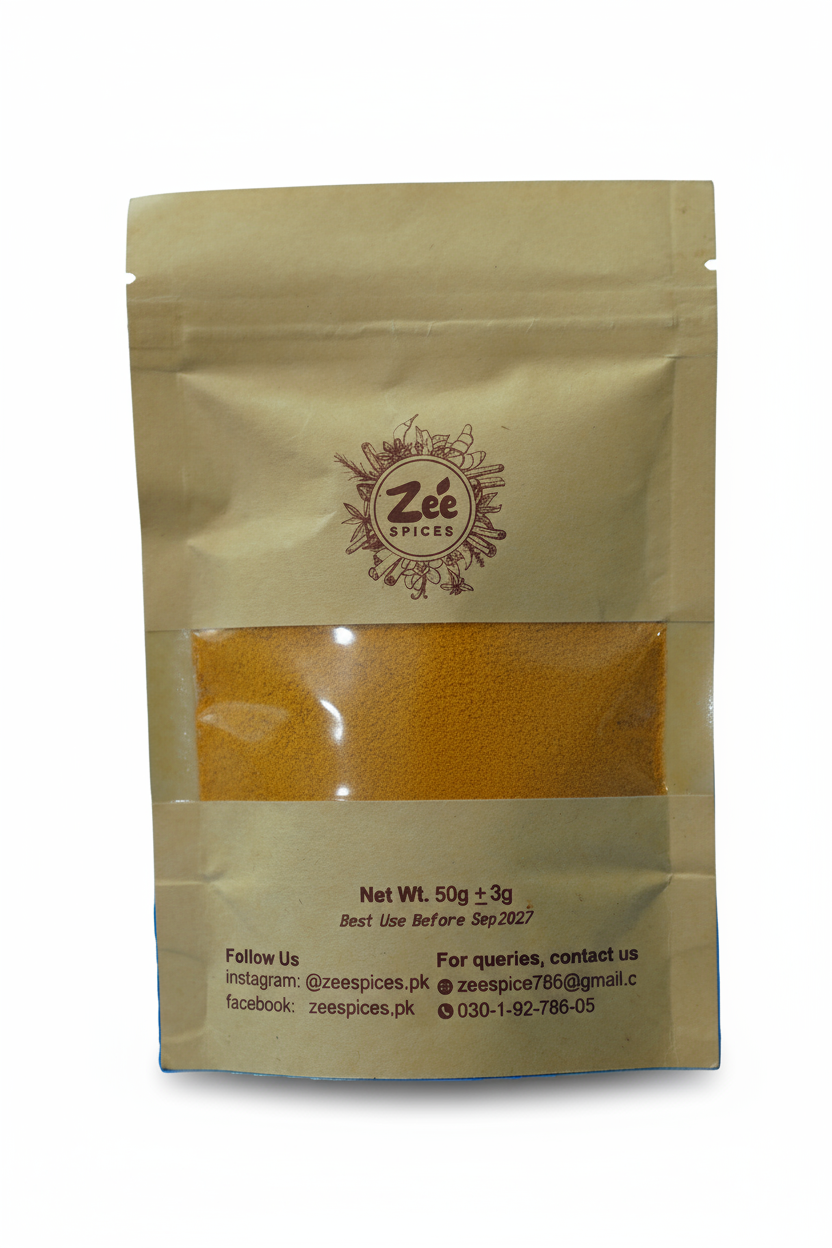 Spice package with Zee Spices branding on a white background