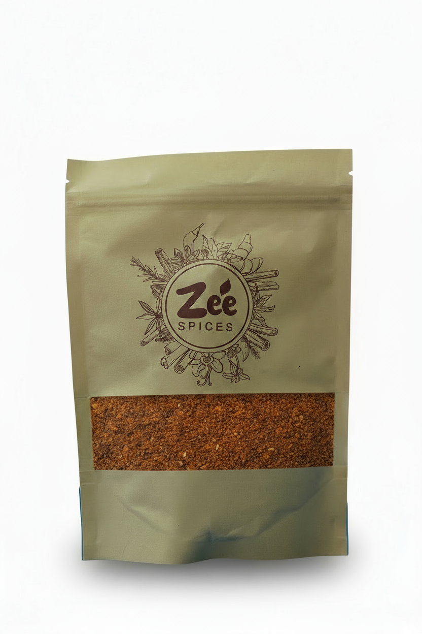 Zee Spices packaging with visible spice mix on a white background
