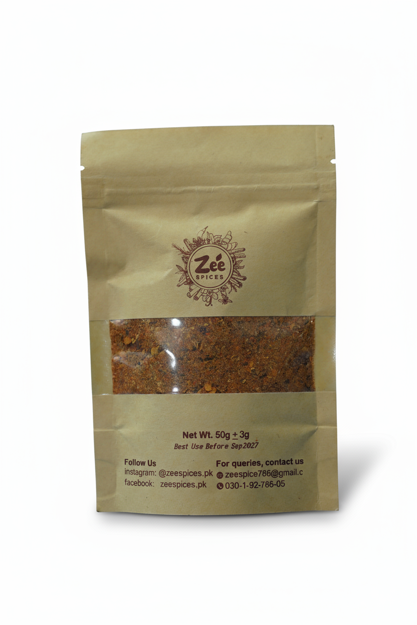 Spice package with Zee Spices branding on a white background