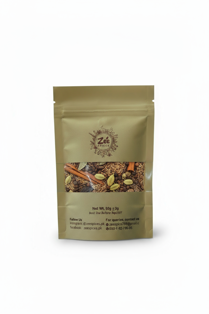 Spice hot mixture powder package with Zee Spices branding on a white background