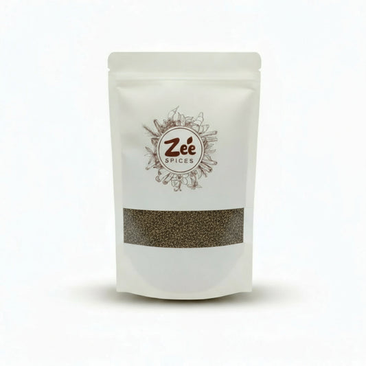 Zee Spices packaging with visible black pepper powder on a white background