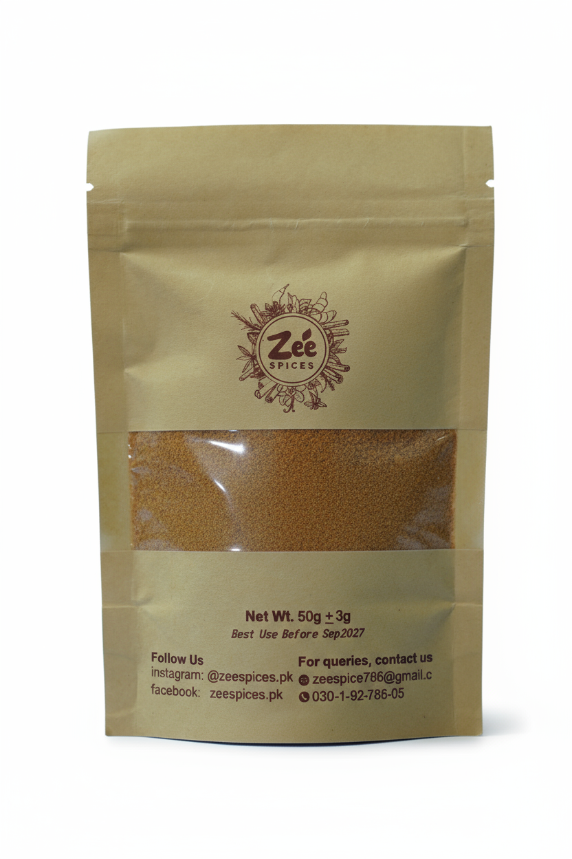 cumin powder package with Zee Spices branding on a white background